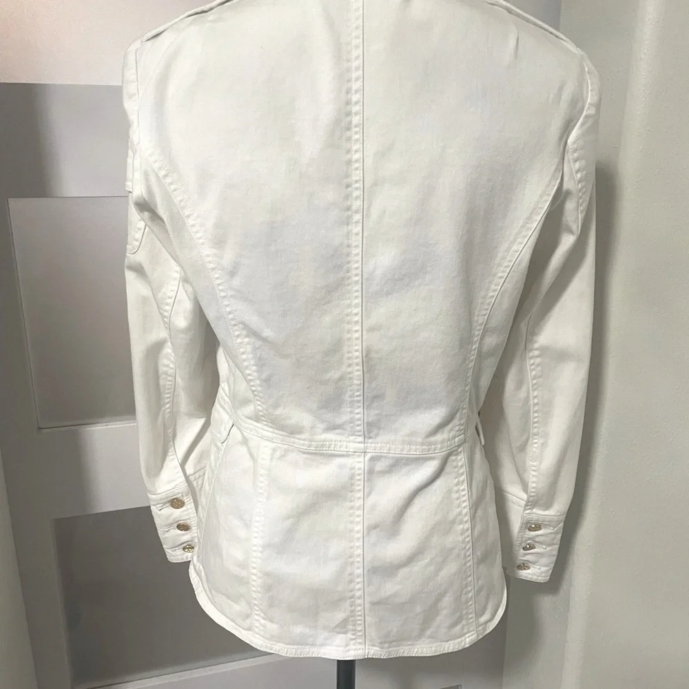 Tory Burch White Military Safari Utility Jacket Gold Buttons Size 8 🤍✨